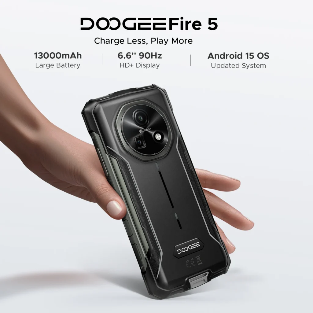 DOOGEE Fire 5 Wytrzymały telefon 13000mAh 6,6” HD+ 12GB RAM (3GB+9GB) 64GB ROM Android 15 NFC