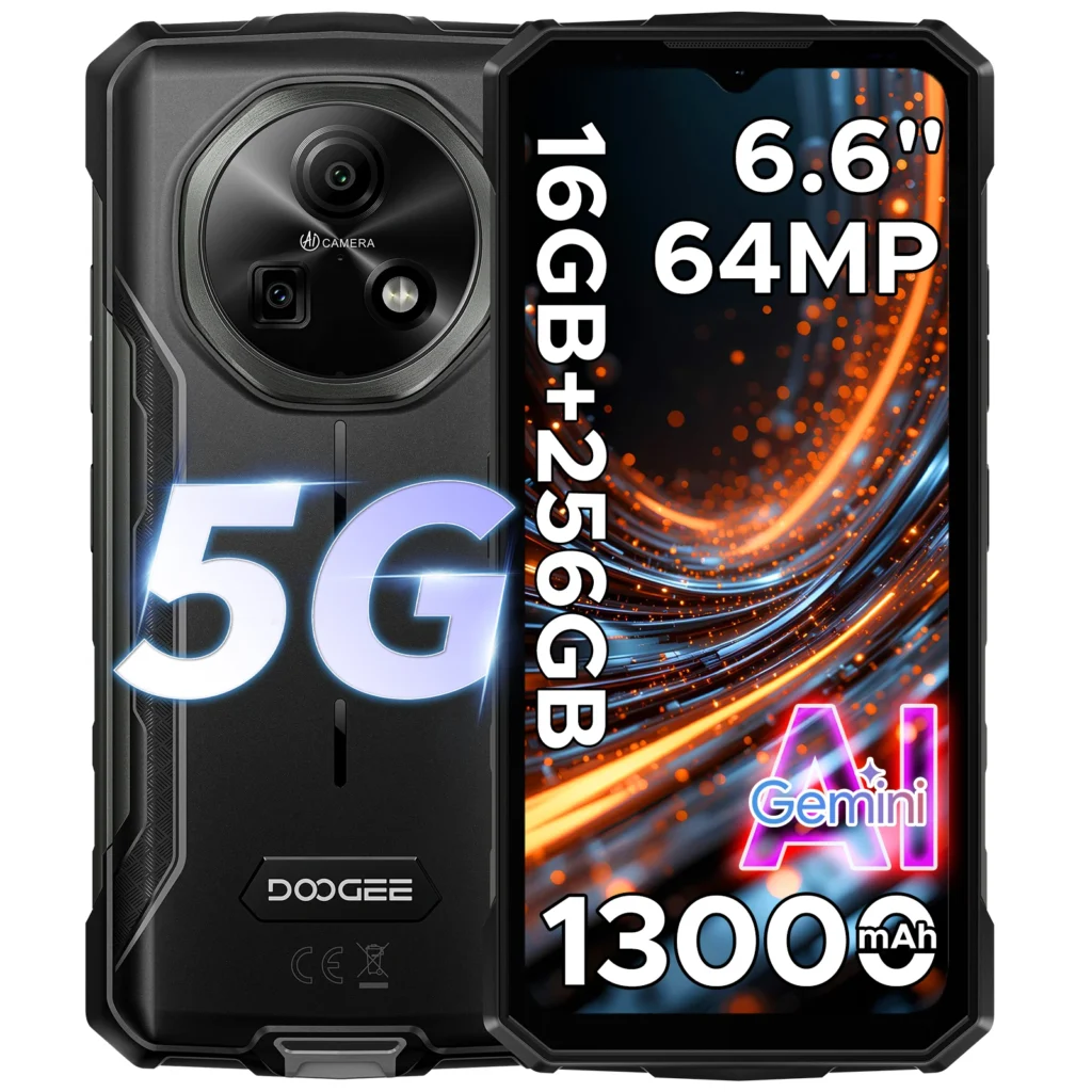 DOOGEE Fire 7 5G Wytrzymały Telefon Android 15 Gemini AI Bateria 13000mAh Ekran 6.6” Procesor Dimensity 6300 Aparat 64MP Smartfon NFC