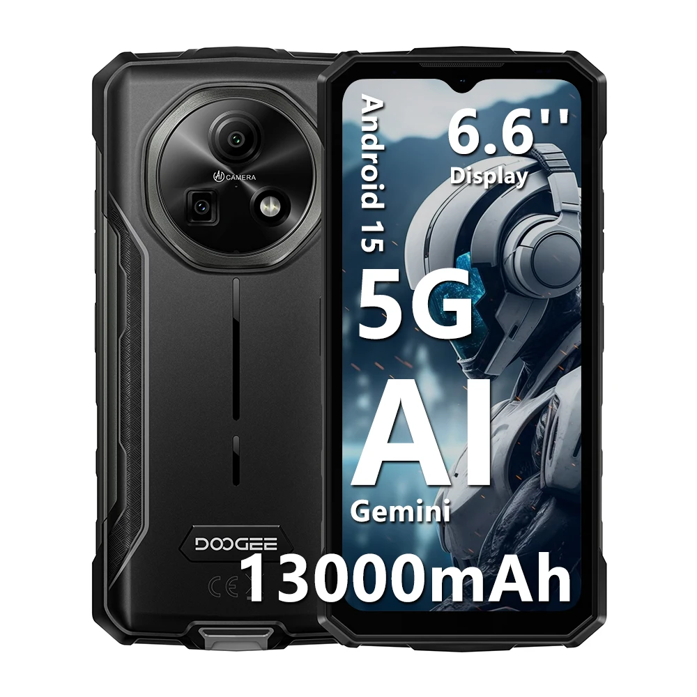 DOOGEE Fire 7 5G Wytrzymały telefon z baterią 13000mAh, Android 15, ekran 6.6”, aparat 64MP, Dimensity 6300, wersja globalna, smartfon z NFC
