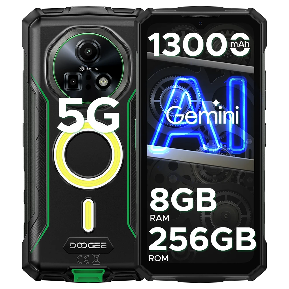 DOOGEE Fire 7 Pro 5G Wytrzymały Telefon z Podwójnymi Latarkami Kempingowymi 1200LM, Obsługą PoC, Baterią 13000mAh, Ekranem 6.6” i Systemem Android 15