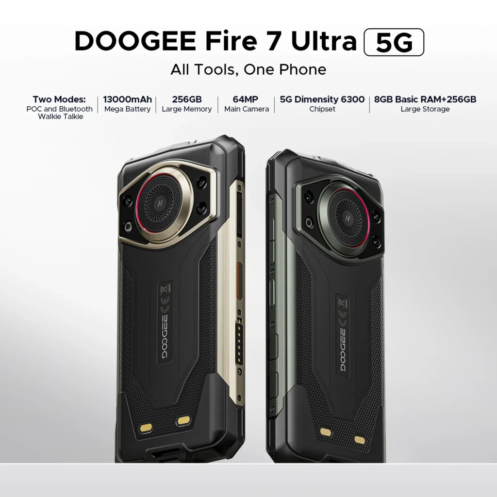 DOOGEE Fire 7 Ultra 5G Wytrzymały telefon 6,6” 8GB 256GB 13000mAh NFC Android 15 POC Głośnik 125dB