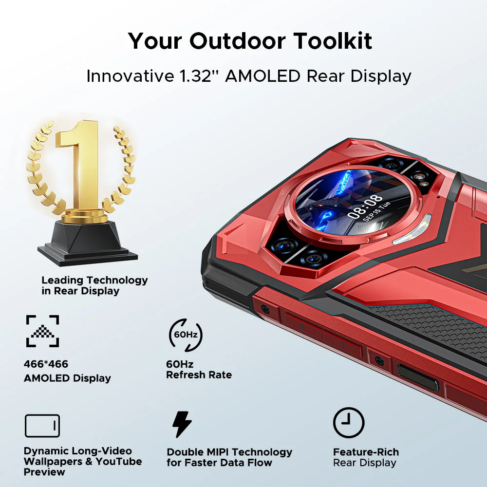 DOOGEE S200 Plus 5G Wytrzymały telefon z AI, wyświetlacz AMOLED 1,32 cala, Android 15, bateria 11000 mAh, 16 GB RAM, 512 GB pamięci, ekran 6,72 cala, Dimensity 7300, NFC