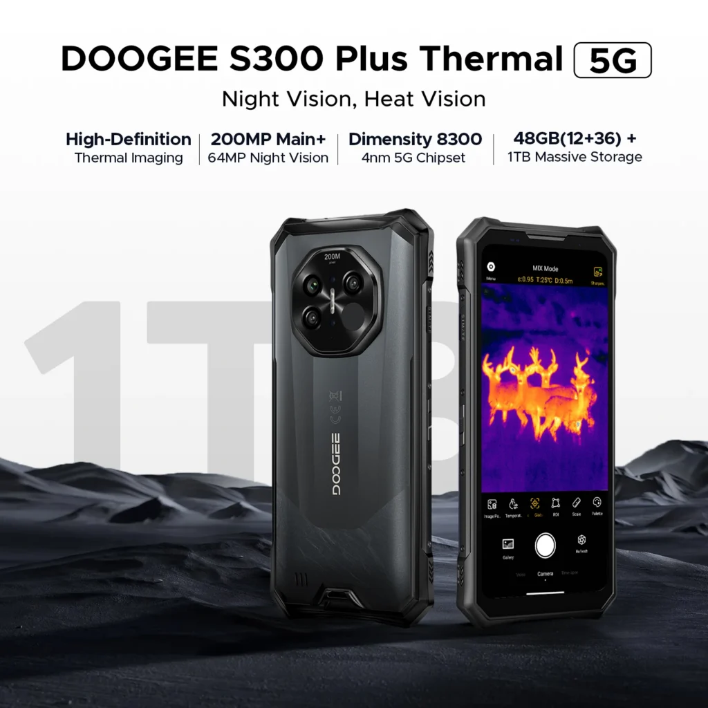 DOOGEE S300 Plus Telefon Termowizyjny 5G Wytrzymały Telefon z Termowizją 48GB RAM (12GB+36GB) 1TB ROM Wyświetlacz 6.78” 11000mAh Android 16 NFC