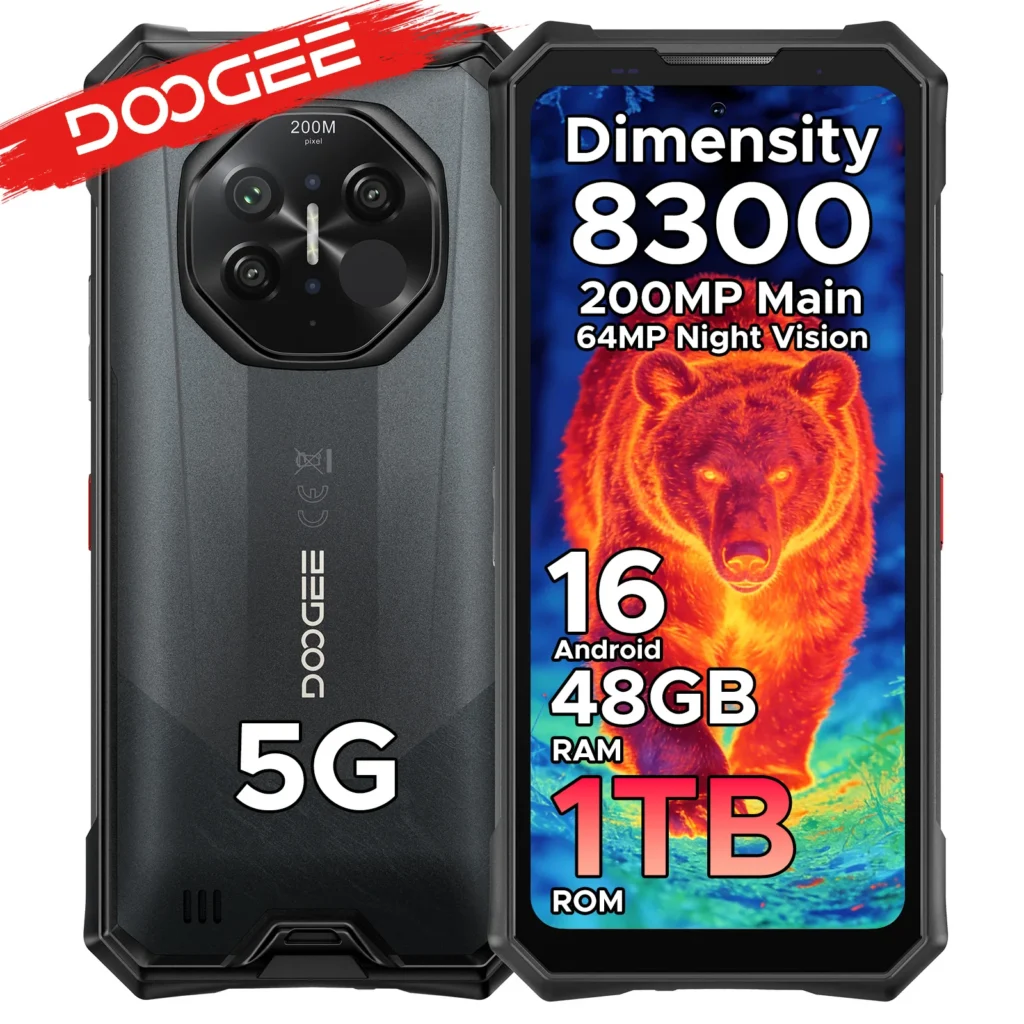 DOOGEE S300 Plus Termowizyjny Telefon Wzmocniony 5G z Termowizją, Procesor Dimensity 8300, Ekran 6.78 cala, Kamera AI 200MP, 48GB (12+36) RAM, 1TB ROM, Bateria 11000mAh, Android 16, Szybkie Ładowanie 66W, Smartfon