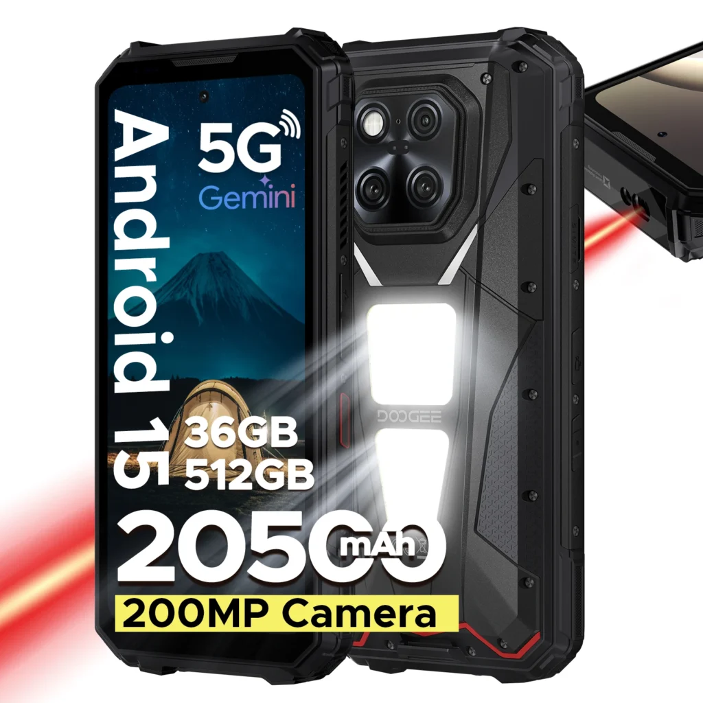 DOOGEE V Max LR 5G Wytrzymały Telefon z Laserowym Dalmierzem, Podwójnymi Latarkami Kempingowymi, 16GB RAM, 512GB ROM, Ekran 6.78”, Bateria 20500mAh, Smartfon
