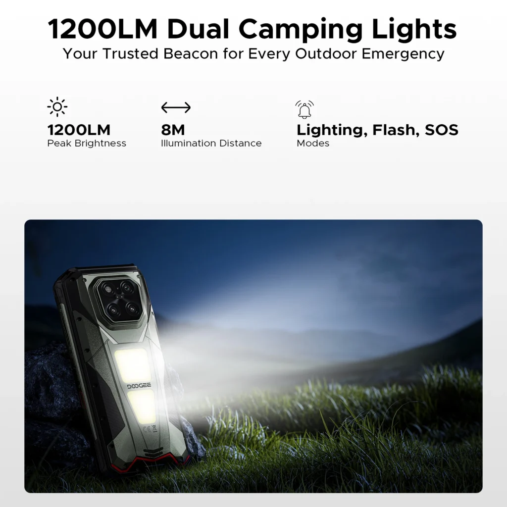 DOOGEE V Max Play 5G Wytrzymały telefon z projektorzem, wyświetlacz 6.78 cala, bateria 20500mAh, podwójne oświetlenie kempingowe, procesor Dimensity 7300, NFC, smartfon