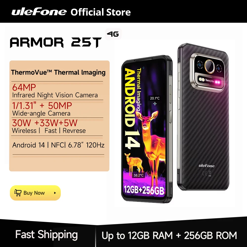 【】 Ulefone Armor 25T 4G Wytrzymały telefon termowizyjny Android 14 + NF…