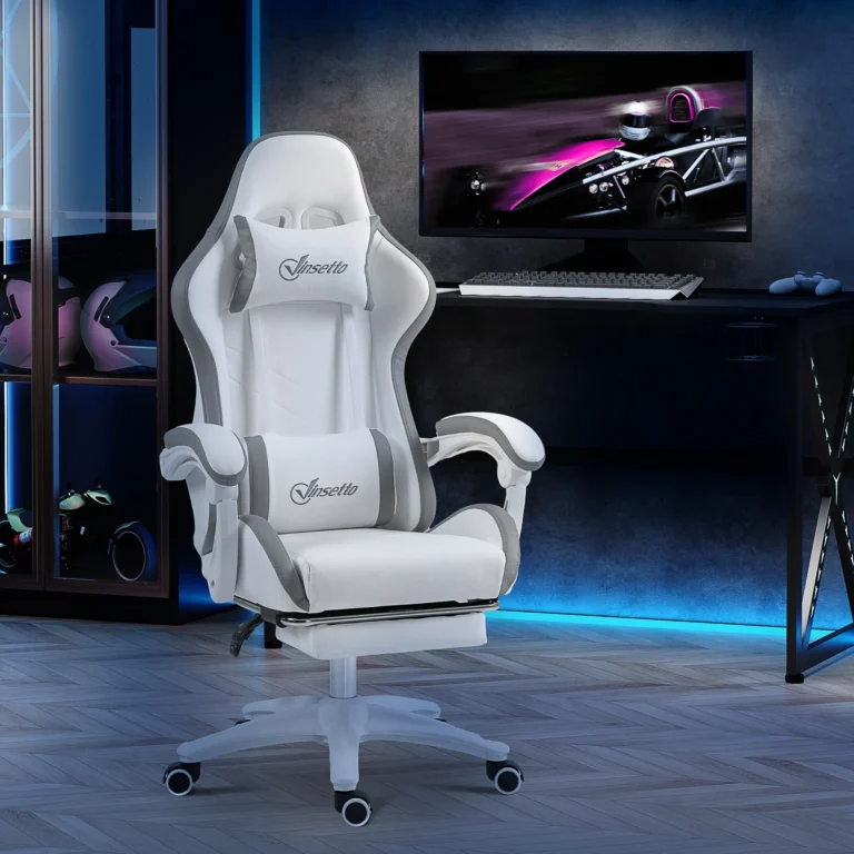 Ergonomiczne krzesło gamingowe białe 65x65x121-129 cm, oparcie 135°, regulowane z podparciem lędźwiowym - zdjęcie 1