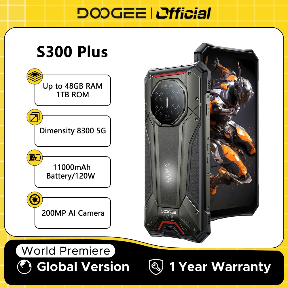 Globalna Wersja DOOGEE S300 Plus 5G Wytrzymały Telefon Dimensity 8300 12GB 1TB 11000mAh 120W 6,78” Android 16 NFC