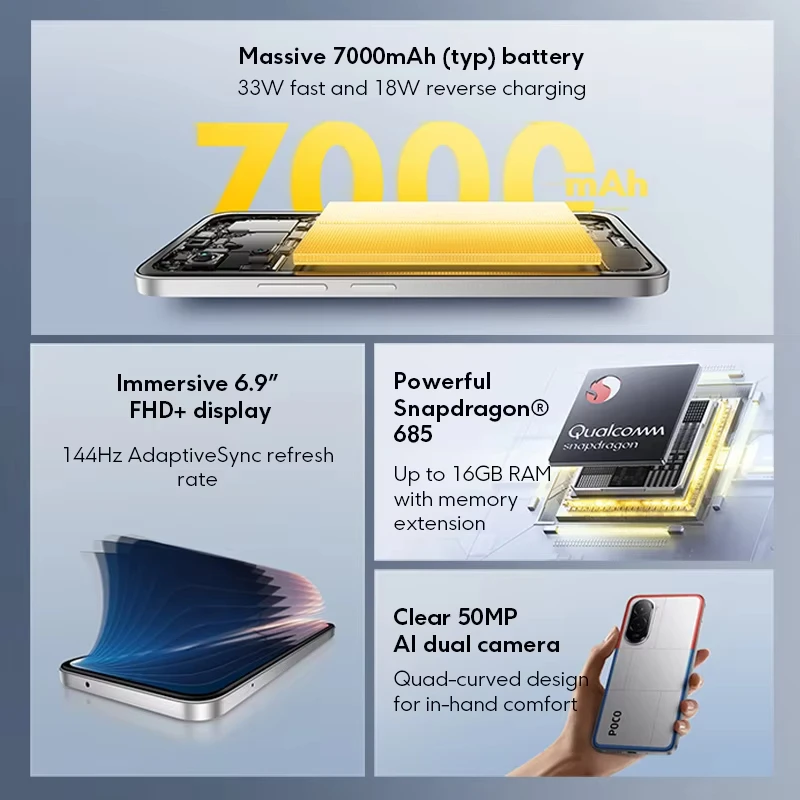 Globalna wersja POCO M7 Snapdragon 685 Smartphone Immersyjny ekran 6,9…
