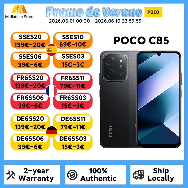 Globalna wersja smartfona POCO C85, Al Dual Camera, 6.9-calowy wyświetl…