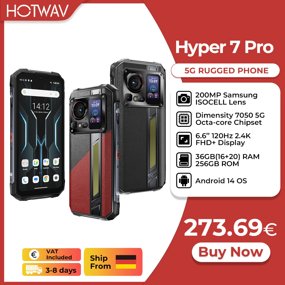 HOTWAV Hyper 7 Pro 5G Wytrzymały telefon Android 14 6,6” Smartfon…