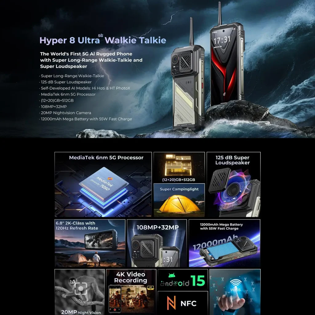 HOTWAV Hyper 8 Ultra Walkie-talkie Wytrzymały Telefon Android + 6.8 cal…