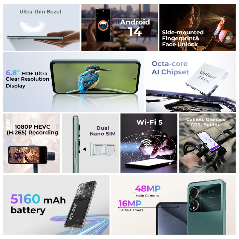 HOTWAV Note 12 2024 6.8” HD+ Smartfon Android 14 OS Telefon komór…
