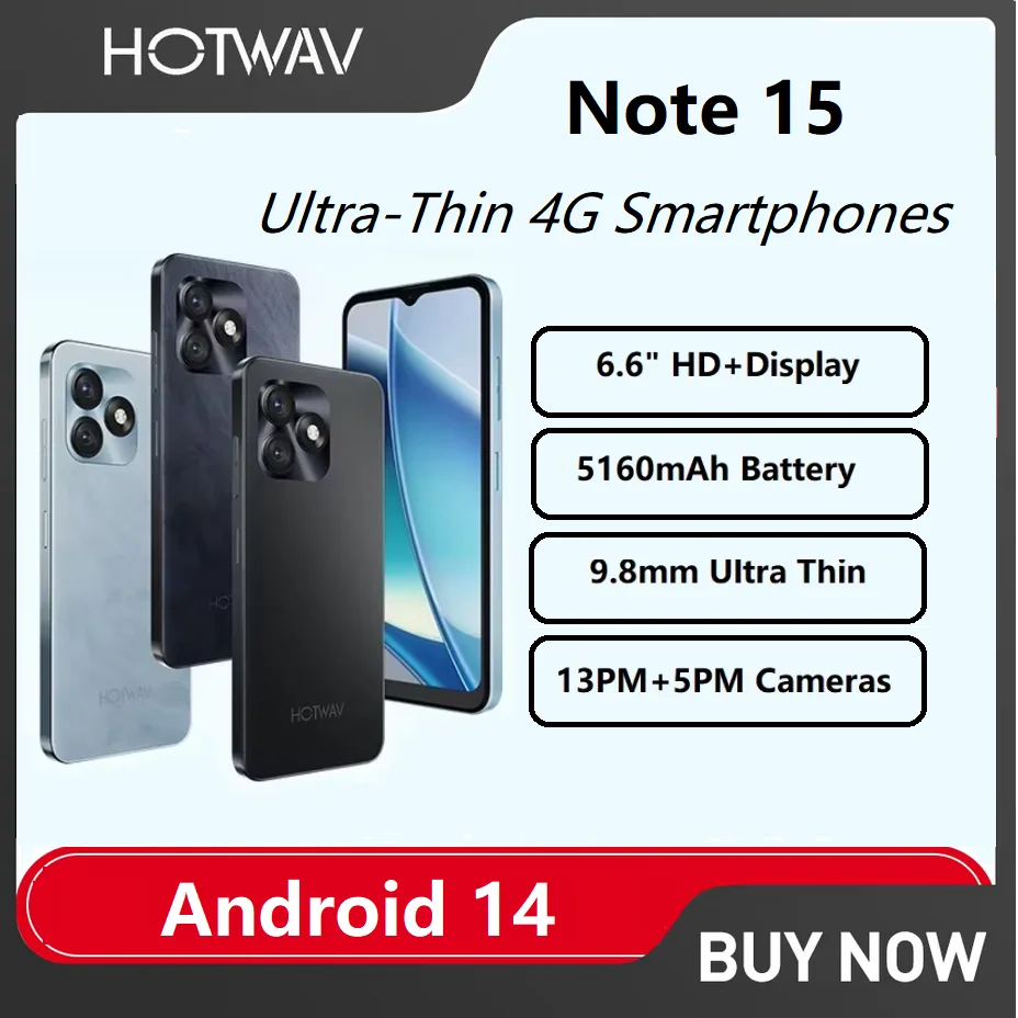 HOTWAV Note 15 ultracienkie smartfony 4G Android 14 OS 6.6” HD+ 8…