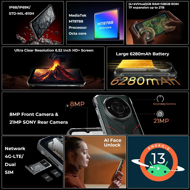 HOTWAV T7S Wytrzymały smartfon Ultra cienki 6,52 ” HD