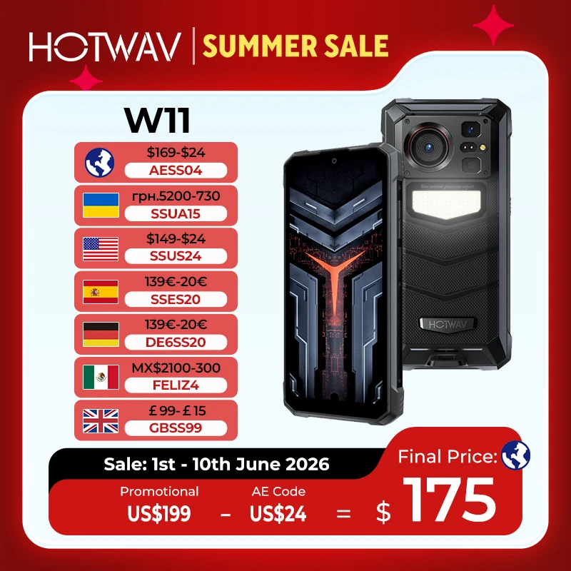 HOTWAV W11 Wytrzymały telefon 280LM Latarka 6,6 ” FHD + Smartfon…