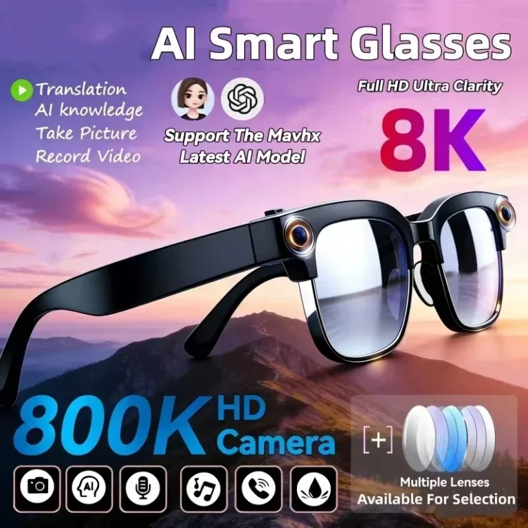 Inteligentne okulary 8K AI Bluetooth z kamerą HD 1200MP, asystentem Chat GPT, odtwarzaczem muzyki, tłumaczem i funkcją przeciwsłoneczną 2026 - zdjęcie 1