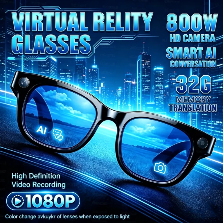 Inteligentne okulary AI 2026 z tłumaczeniem 160+ języków, kamera 800W, odtwarzacz wideo i muzyki, rozmowy, okulary fotochromowe męskie - zdjęcie 1