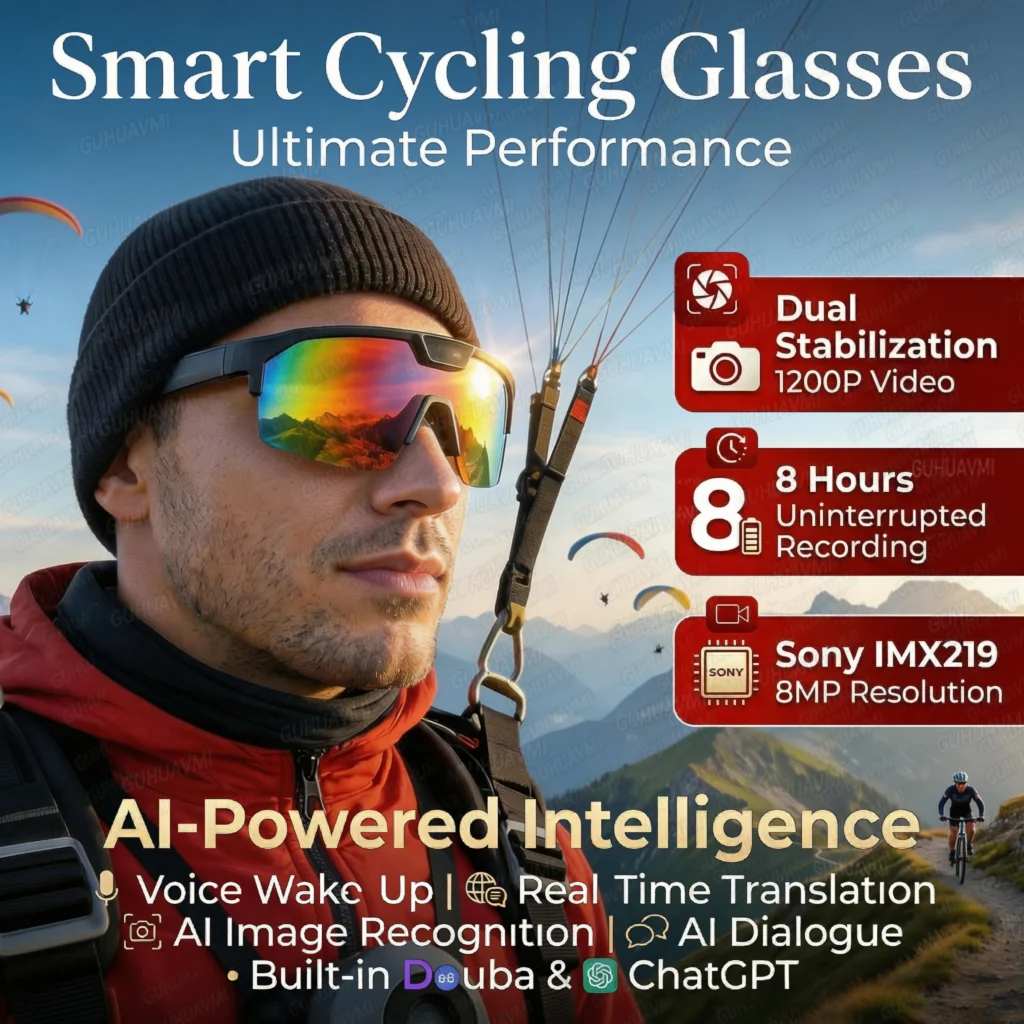 Inteligentne okulary sportowe AI z kamerą 1200P 4K, stabilizacją obrazu…