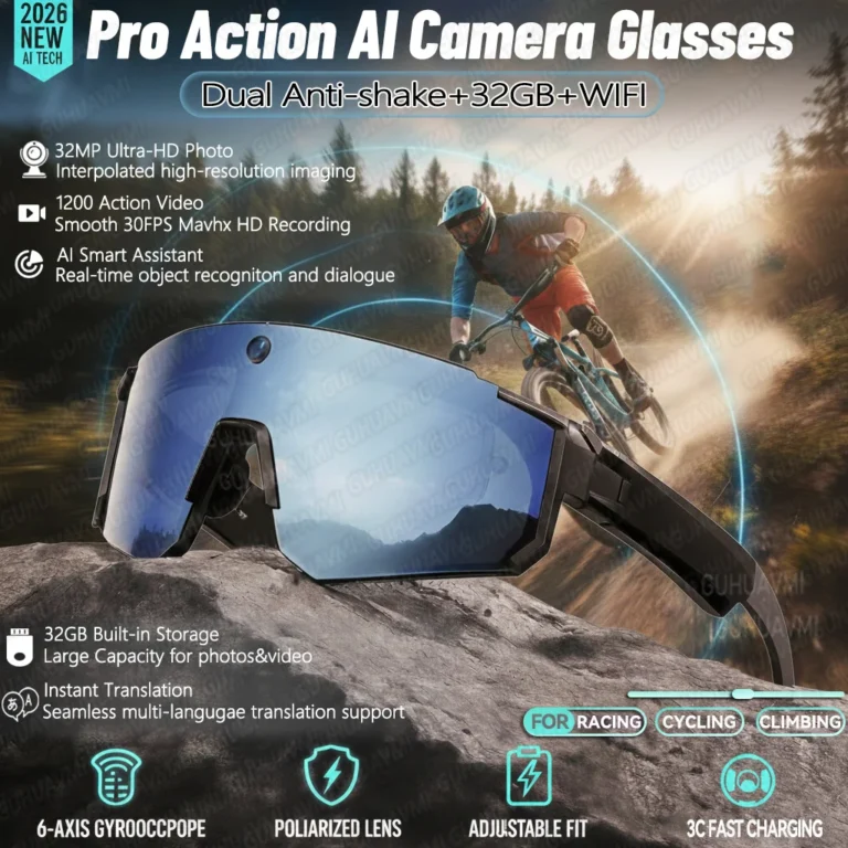 Nowe inteligentne okulary AI z kamerą 800W HD i stabilizacją obrazu, wiatroodporne gogle 2026 do jazdy na rowerze - zdjęcie 1