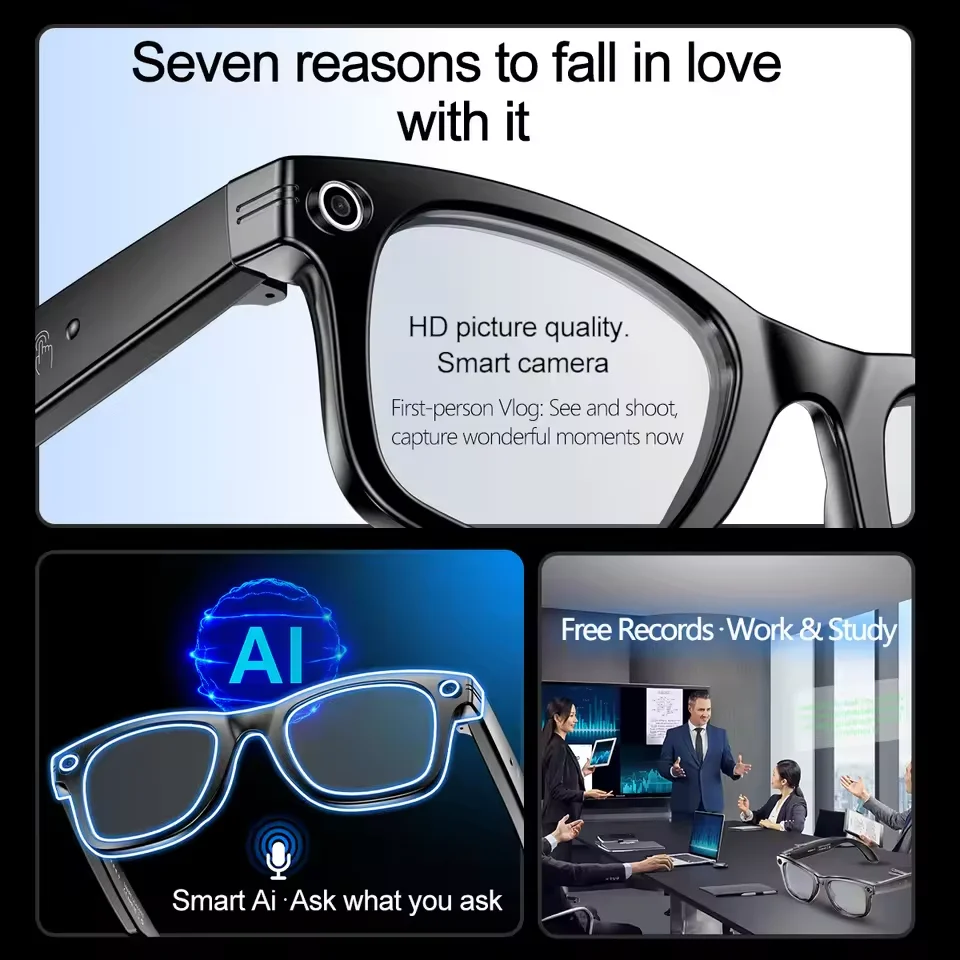 Nowe inteligentne okulary z kamerą , nagrywaniem wideo, AI rozpoznawani…