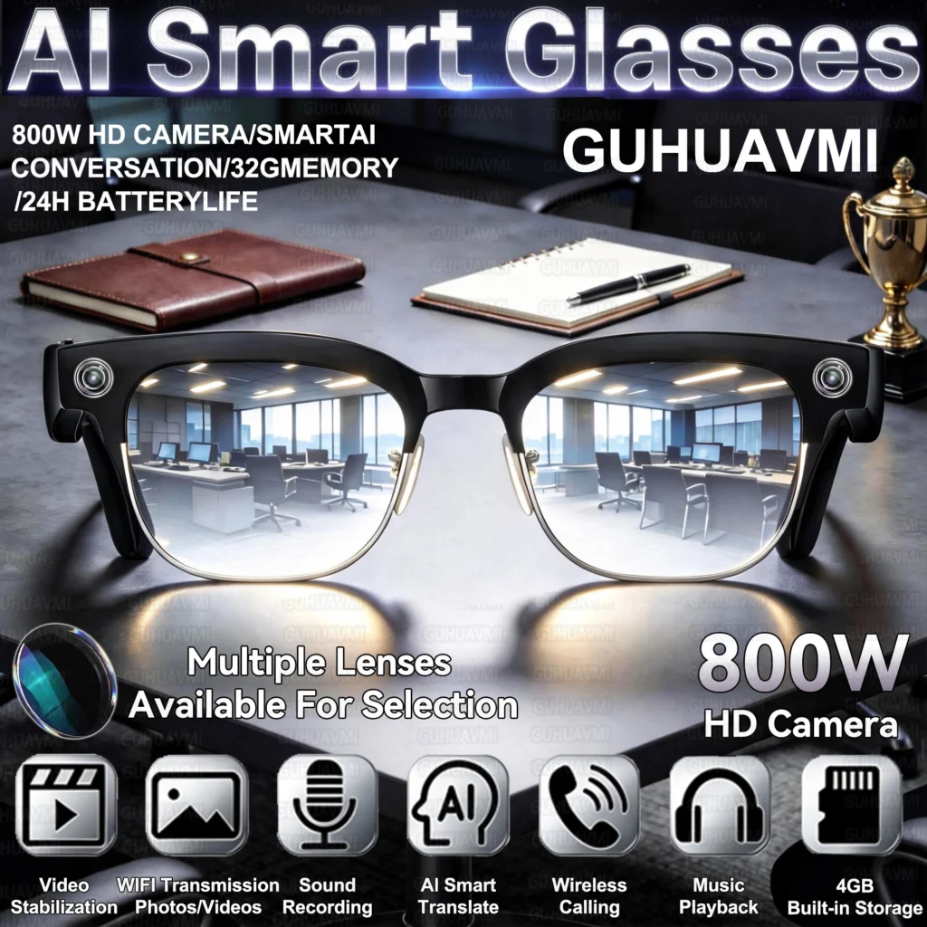 Nowe modne inteligentne okulary biznesowe męskie z kamerą 4K HD, nagryw…