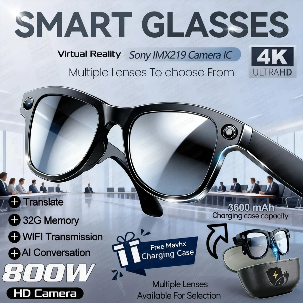 Nowe okulary inteligentne z kamerą 4K HD, powerbank , tłumaczenie 100+…