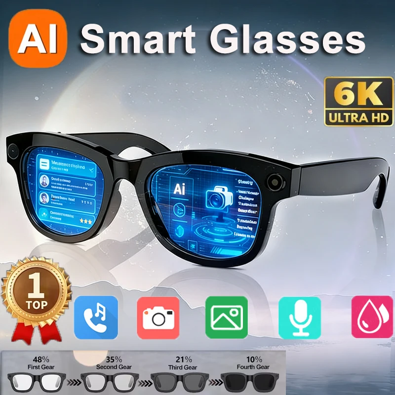 Okulary 6K HD AI z kamerą , fotochromowe, wielofunkcyjne, Bluetooth, zd…