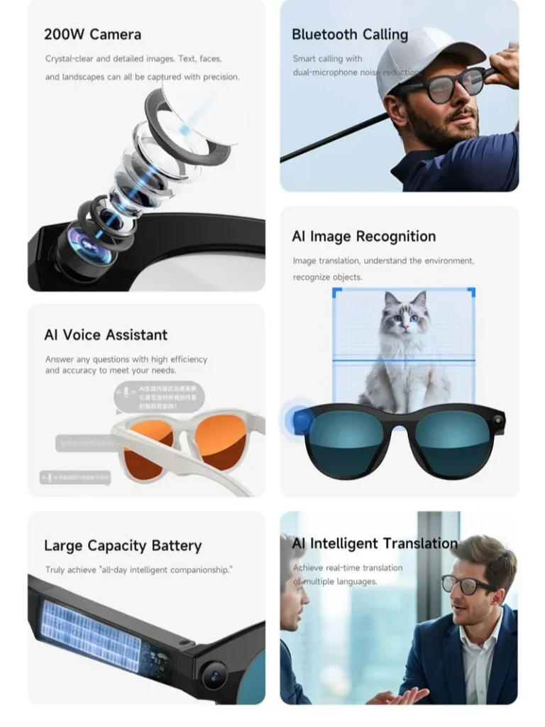 Okulary Lenovo Smart AI Pixels HD ze zmianą koloru, kamerą, tłumaczenie…