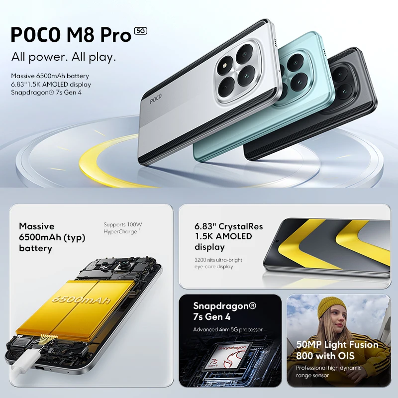 POCO M8 Pro 5G Smartphone Snapdragon® 7s Gen 4 Octa core battery HyperC…