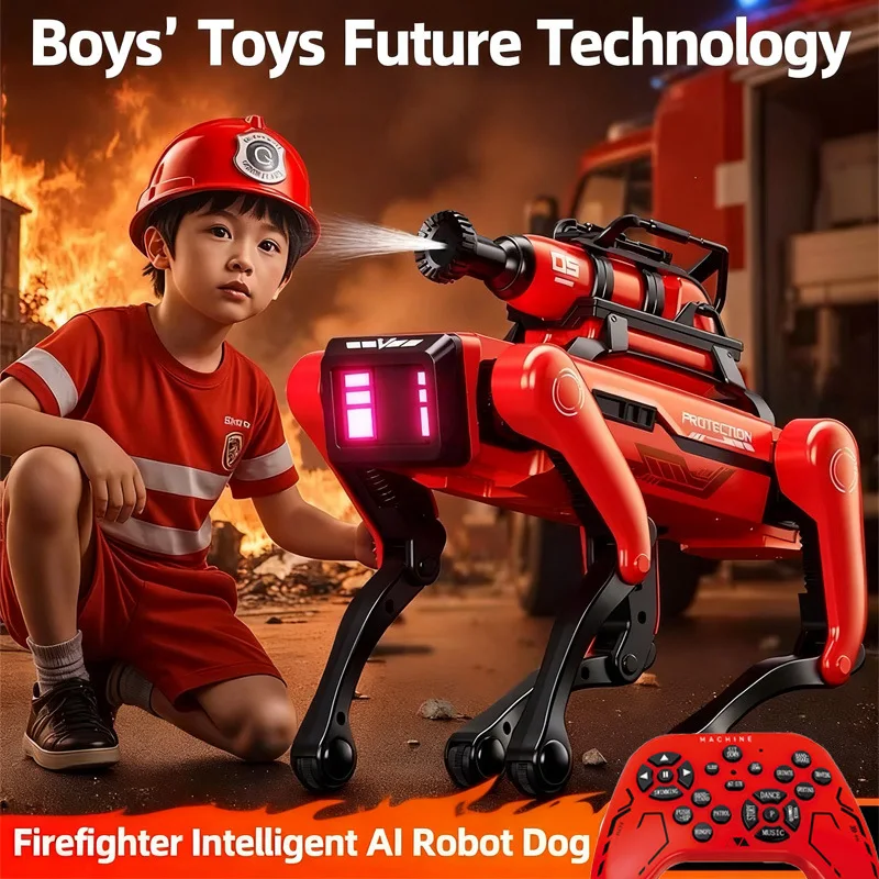 Robot pies z AI, inteligentny robot pies strażacki, elektroniczny zwier…