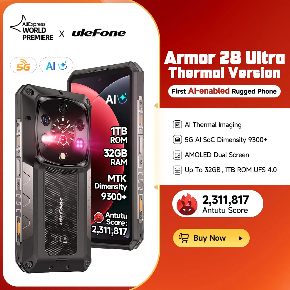 Ulefone AI Armor 28 Ultra 5G Thermal Imaging Rugged Phone AMOLED Androi…
