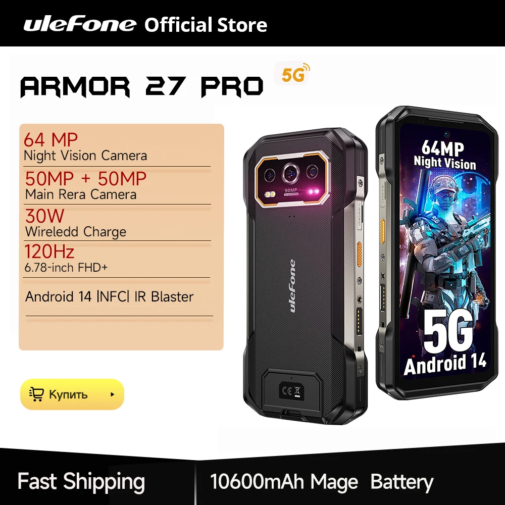 Ulefone Armor 27 Pro 5G Smartphone Kamera Nocny Android 14 Wytrzymały t…