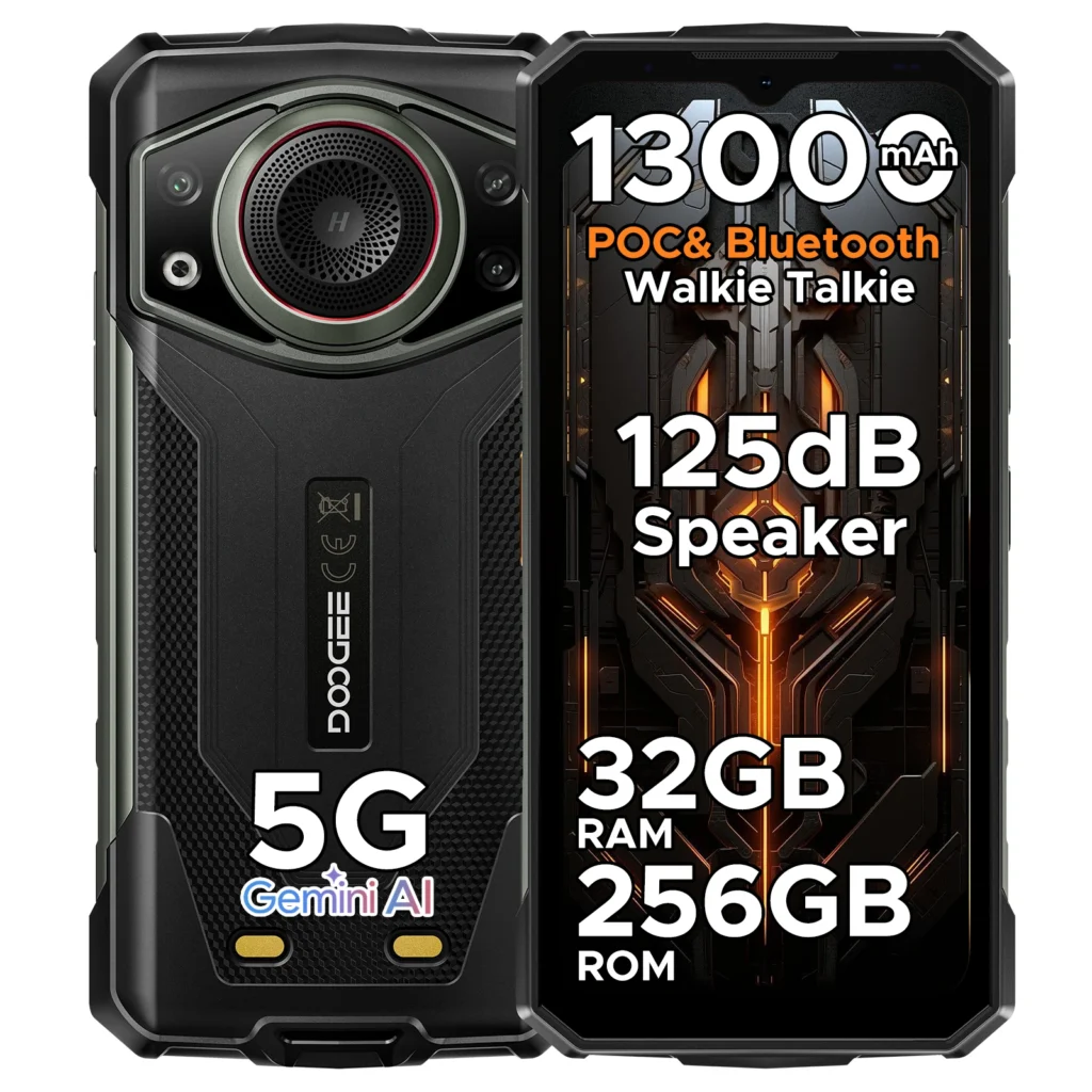 Wytrzymały odblokowany smartfon 5G DOOGEE Fire 7 Ultra Bateria 13000mAh/Szybkie ładowanie 33W Telefon odporny 8GB+256GB(2TB TF) Wyświetlacz 6,6” HD+ 90Hz