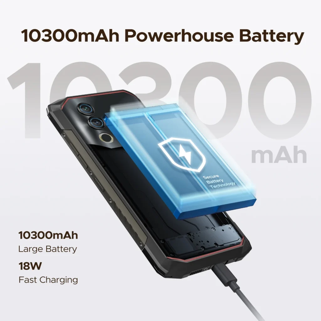 Wytrzymały Smartfon Odblokowany DOOGEE Blade10 Power 24GB+256GB Rozszerzalny do 2TB Android 16 Bateria 10300mAh Ekran 6.6 HD+ 90Hz Aparat 50MP