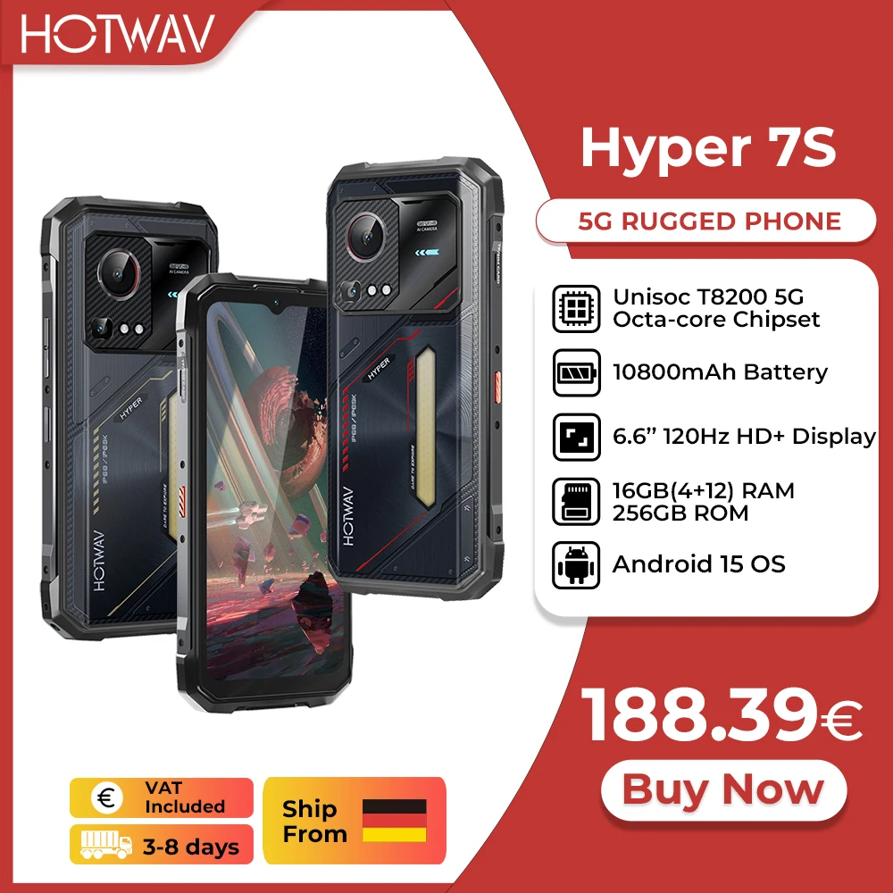 Wytrzymały telefon komórkowy HOTWAV Hyper 7S 5G Android 15 Smartphone 6…