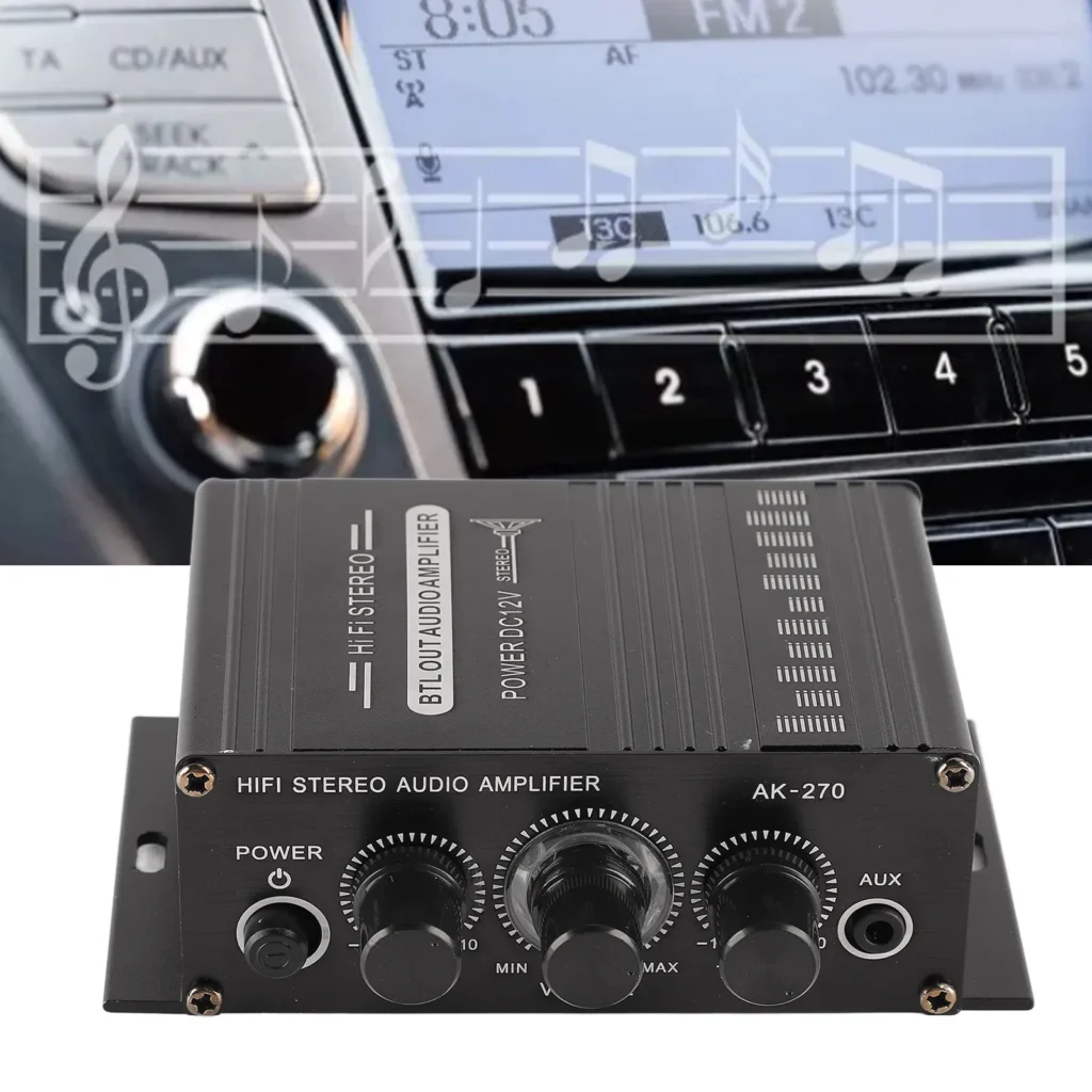 Wzmacniacz stereo 12V przenośny mini do samochodu, motocykla i domu