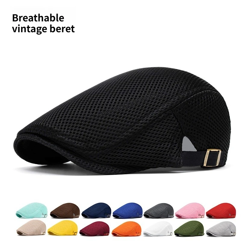 1 szt. Męska czapka typu newsboy z siatki, brytyjski beret malarski, czapka na wiosnę i lato, wentylowana, regulowana czapka z płaskim daszkiem, uniwersalna czapka sportowa na zewnątrz