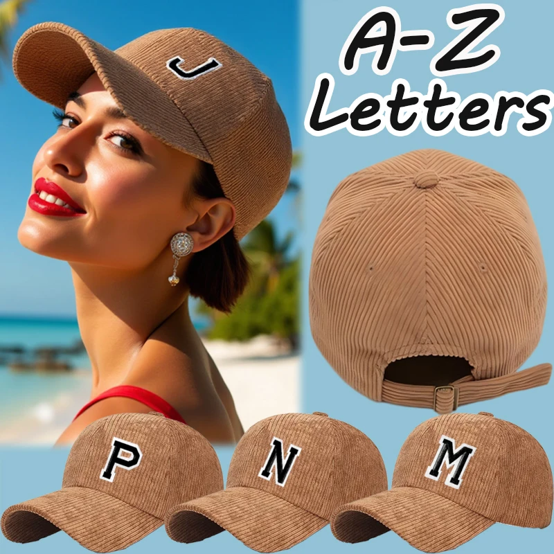 1 szt. Unisexowa czapka bejsbolówka z literami A-Z z sztruksu, damska regulowana czapka sportowa, czapka typu trucker z sztruksu w stylu vintage 1 szt. Unisexowa czapka bejsbolówka z literami A-Z z sztruksu, damska regulowana czapka sportowa, czapka typu trucker z sztruksu w stylu vintage