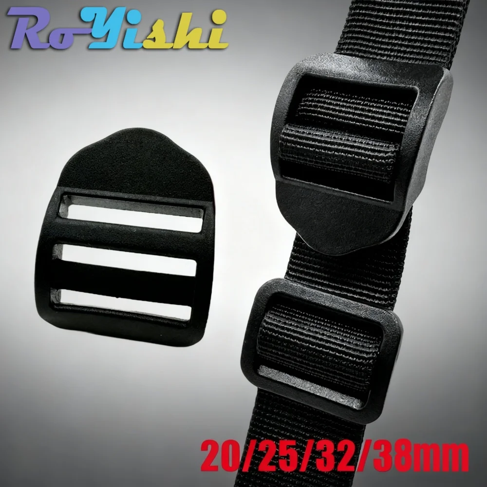 10-100 szt./opak. RoYishi 20-38mm Czarne Klamry Plastikowe z Regulacją Szybką Regulacją (Ladder Lock/Tri-Glide Slider) do Pasków Plecaków i Taśm
