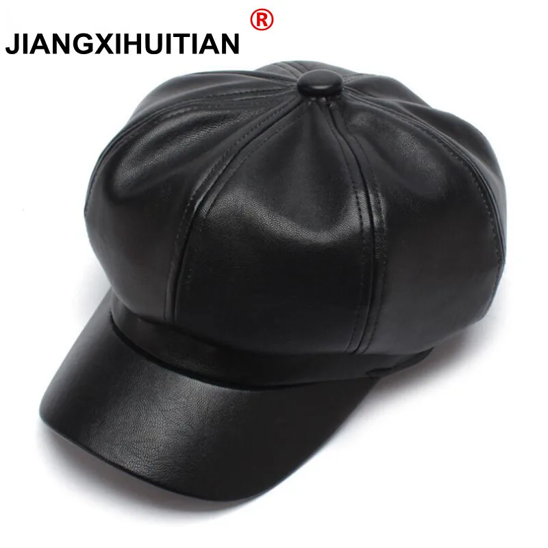 2017 nowa letnia jakość moda artysta PU kobiety Beret kapelusz dla kobiet czapka czapka damska Casual Dome gołe Chapeu Feminino Boina