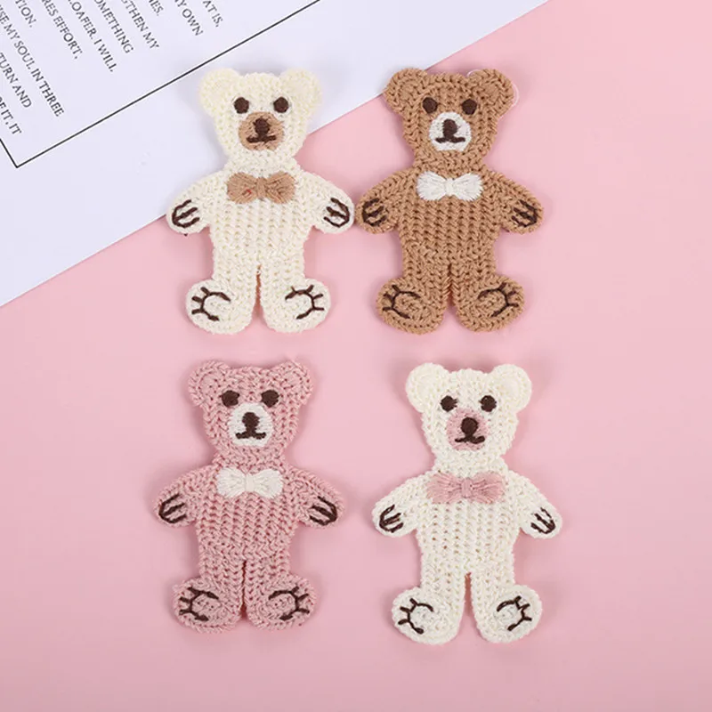 4 szt. wełniane naszywki z motywem misia do haftowania, naklejki na ubrania, rękodzieło DIY, ozdoba na głowę, klips do włosów, naklejki na tkaniny, akcesoria