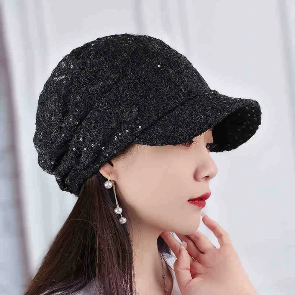 Ażurowa czapka beanie z kwiatowym haftem, oddychająca, damska czapka baseballowa, chusta na głowę, turban, czapki beanie dla kobiet i dziewcząt