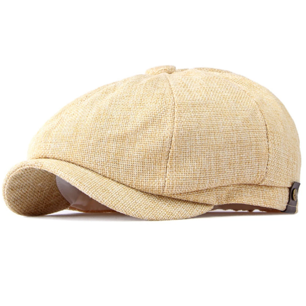 Beret HT4668 Wiosenno-Letni Kapelusz Przeciwsłoneczny Męski Damski Retro Artystyczny Beret Lniany Kapelusz Męski Damski Ośmiokątny Płaski Kapelusz Męskie Berety