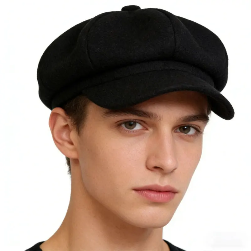 Beret uniwersalny wełniany ośmiokątny kapelusz, nowa modna czapka w stylu vintage w jednolitym kolorze