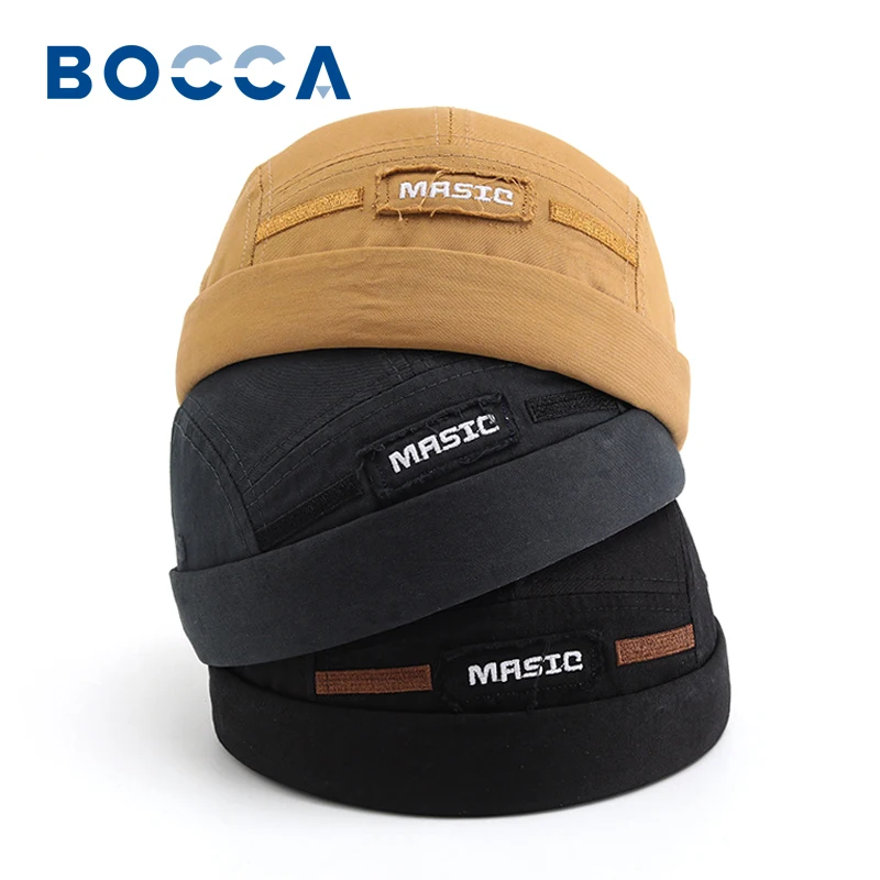 Bocca Docker Cap bez daszka haftowane czapki kopułkowe Skullcap jednolity kolor Vintage lato jesień wiosna moda hip-hopowa kapelusz