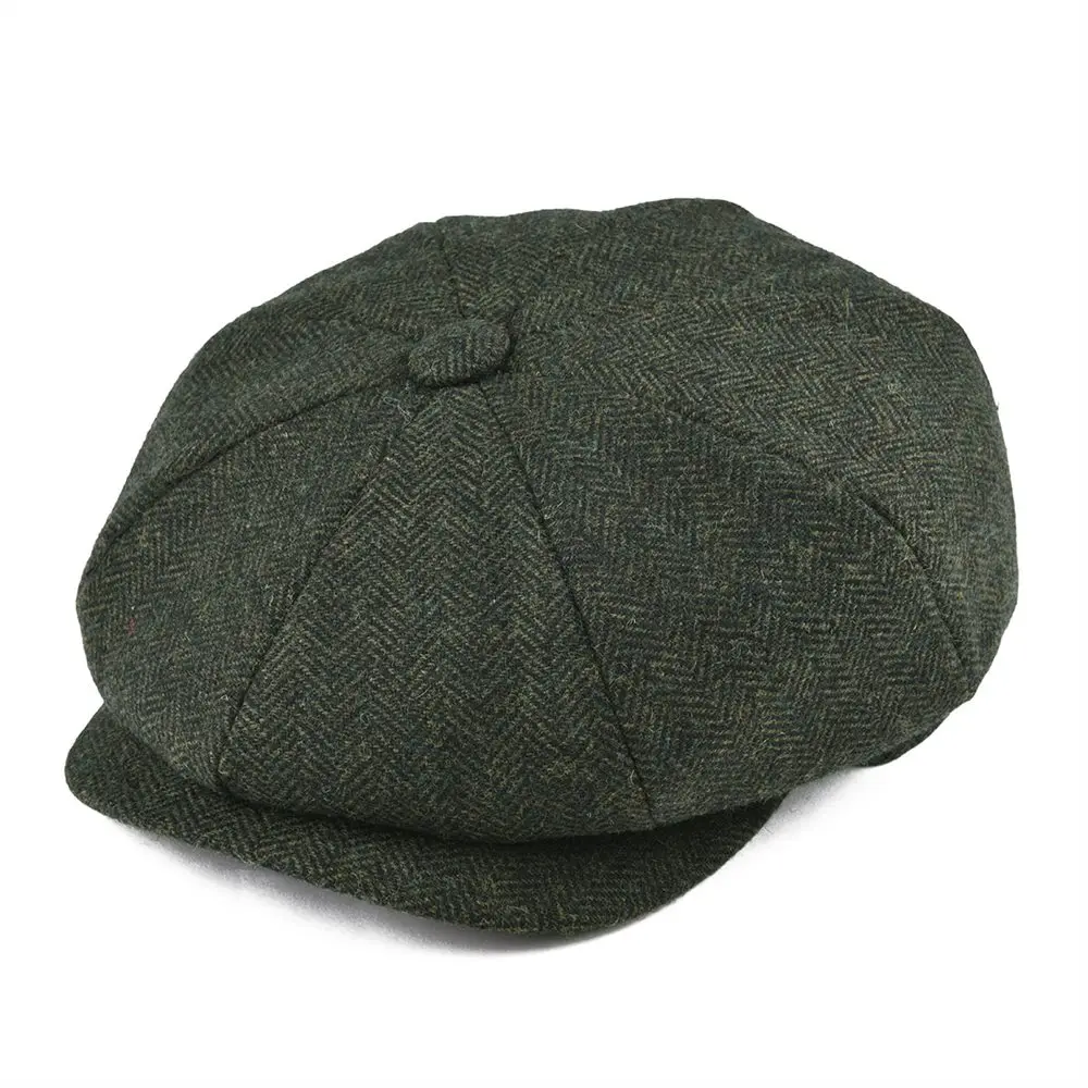 BOTVELA wełniana tweedowa czapka gazeciarza w jodełkę mężczyźni kobiety klasyczna czapka w stylu retro z miękką podszewką czapka kierowcy czarny brązowy zielony 005