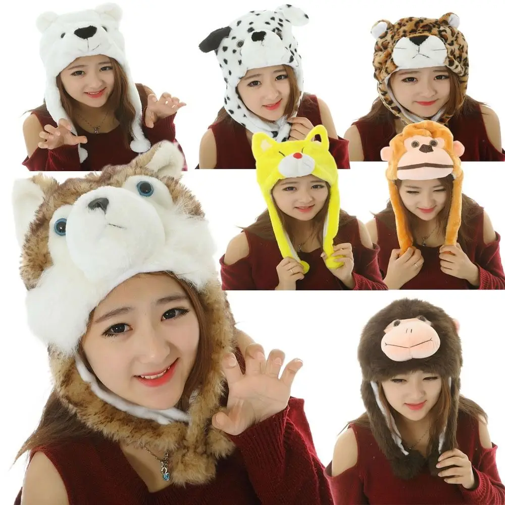 Cartoon Plush Moving Hat Animal Trapper Hat Movable Ears Airbag Cap Neck Warmer Funny Toys Animal Hat Nakrycie głowy Cosplay Party