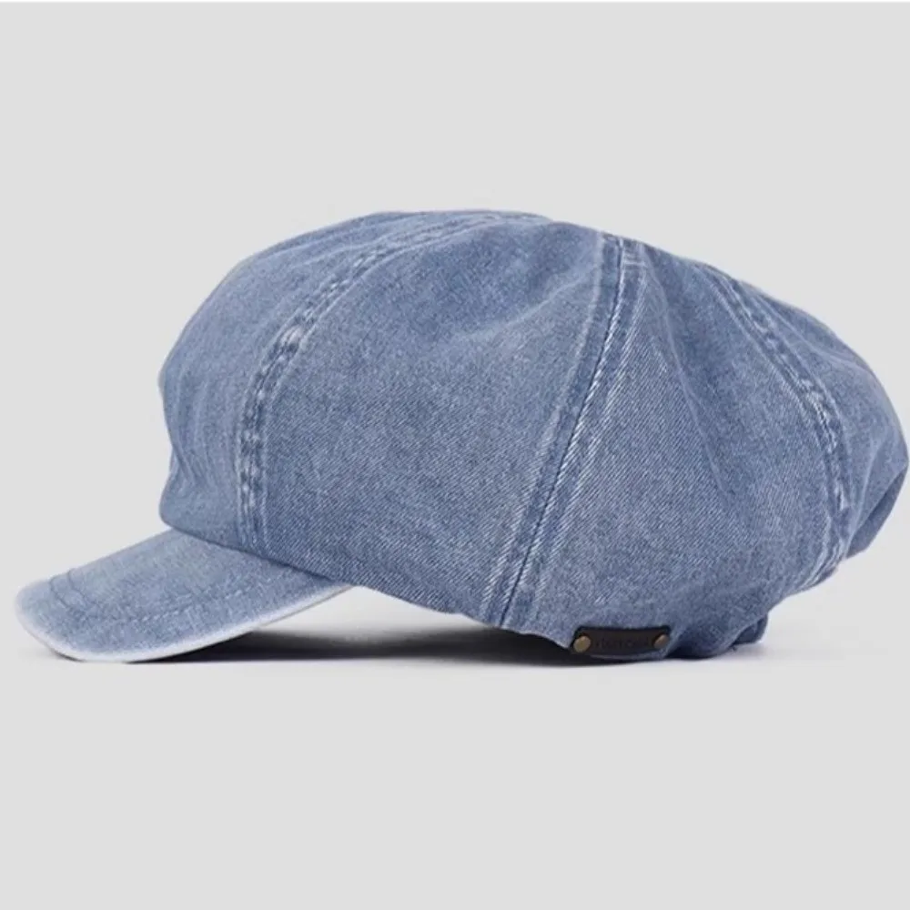 Casualowy, sprany dżinsowy beret, czapka typu newsboy na dużą głowę, miękka, oddychająca, bawełniana czapka ośmiokątna